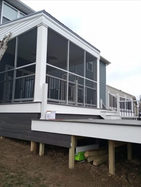 Screened porch on a raised deck