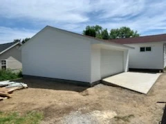 New garage, siding and approach
