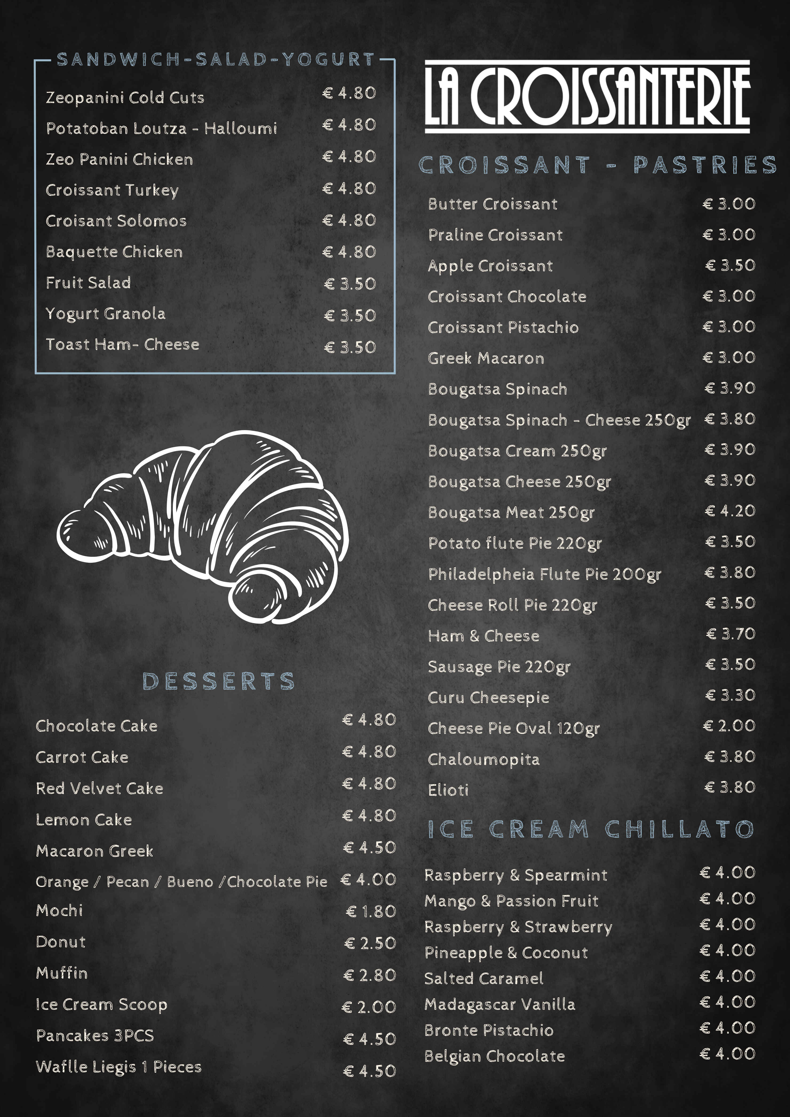 La Croissanterie Cyprus Menu, online menu, digital menu of la croissanterie