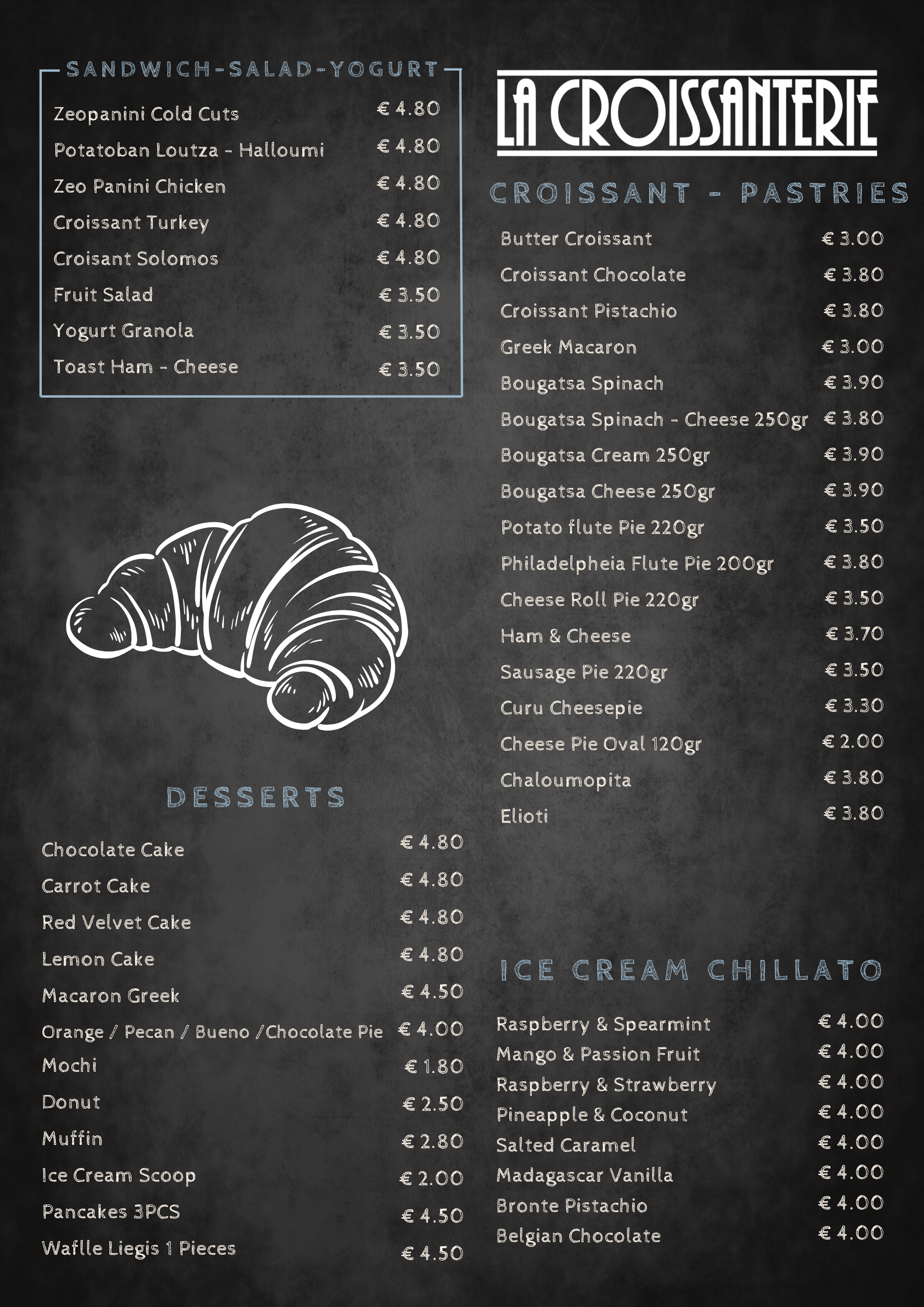 La Croissanterie Cyprus Menu, online menu, digital menu of la croissanterie