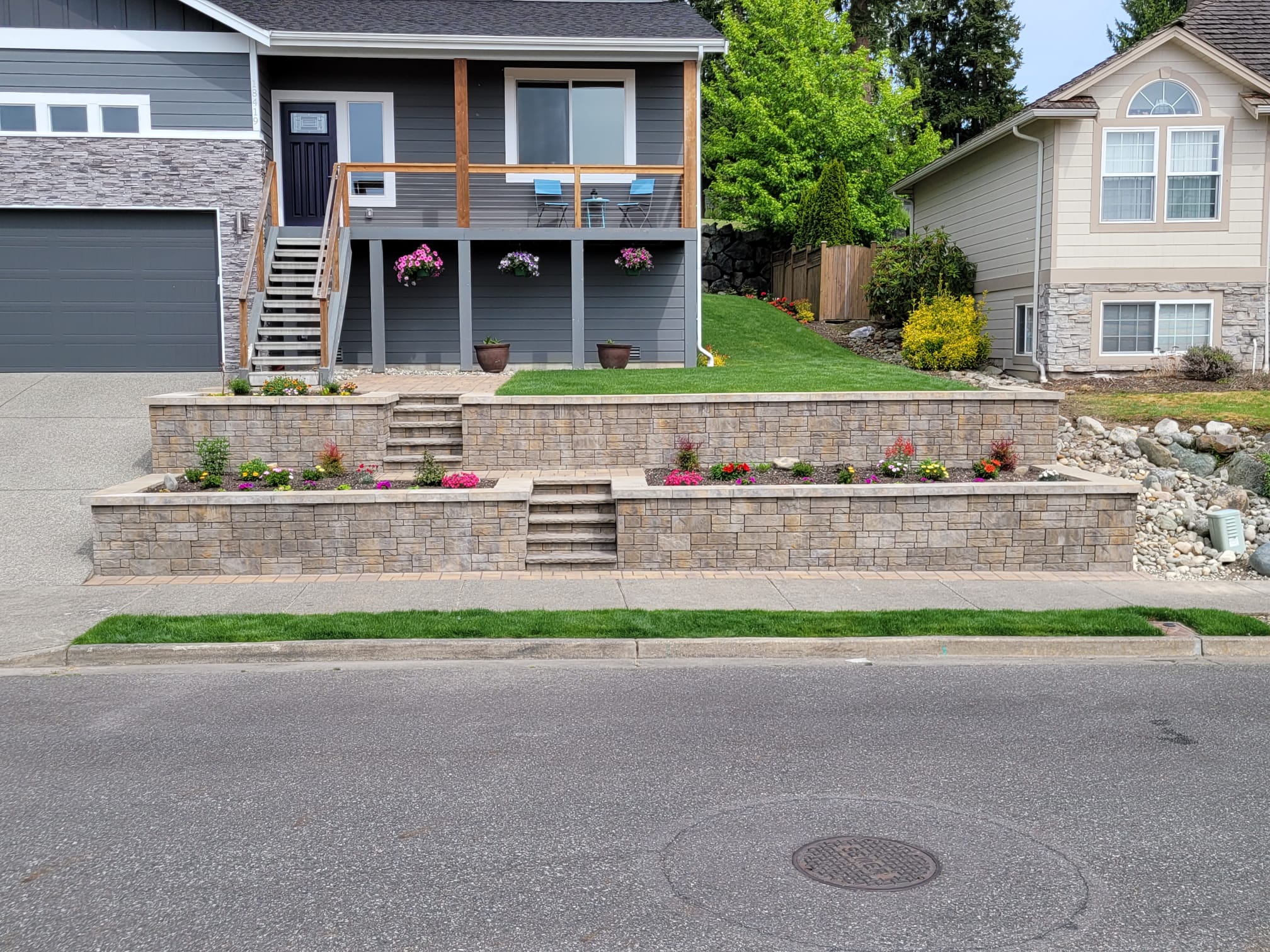 Two-Tier Block Wall & Paver Steps