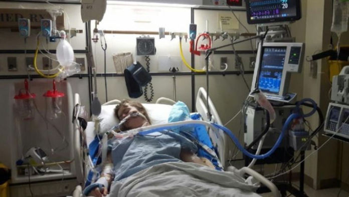 Amanda in hospital during her 2016 health crisis