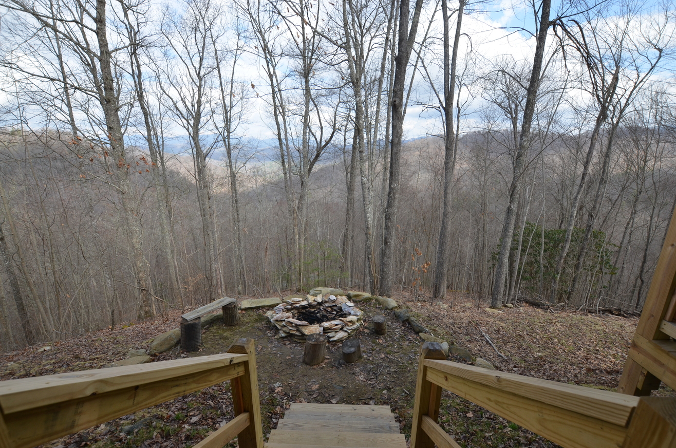 Outdoor firepit at Sky Breeze secluded mountain cabin in Nantahala, NC