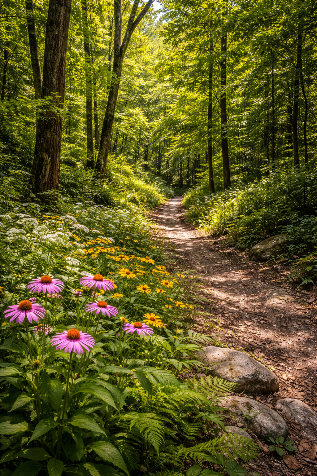 Lush green mountain forest surrounding Nantahala cabin rentals in summer