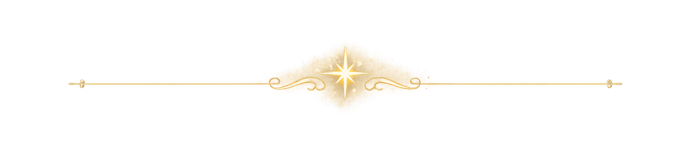 Thin gold horizontal separator with a subtle glowing star detail, designed for blog or website sections