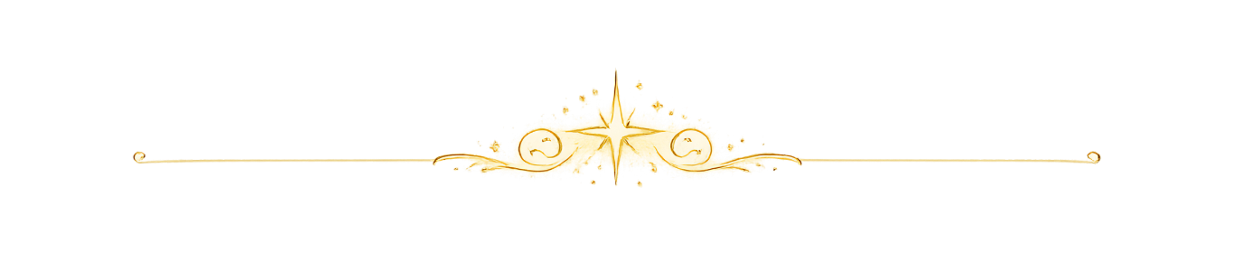 Elegant thin gold divider line with a central star and delicate decorative swirls on a transparent background