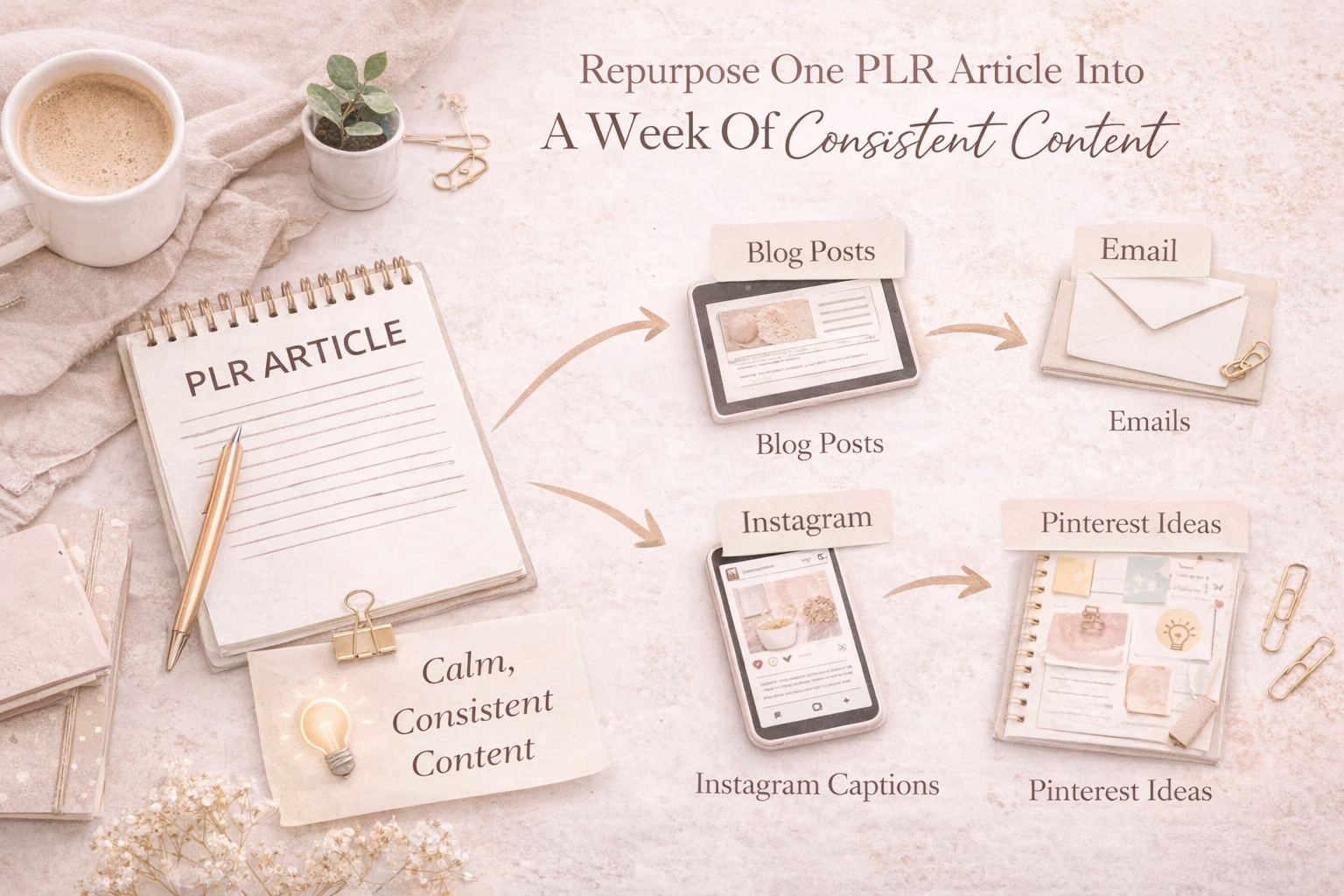 If content creation feels overwhelming, this is where PLR really helps.  You can take one piece of PLR and turn it into:  blog posts emails Instagram captions Pinterest ideas Instead of wondering what to say, you already have something to work from.  💡 Simple example: One PLR article becomes a week of calm, consistent content.