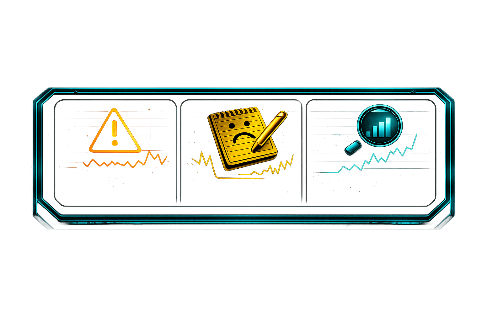 TraderFlow illustration showing emotional exits, manual journaling, and guessing at trade management