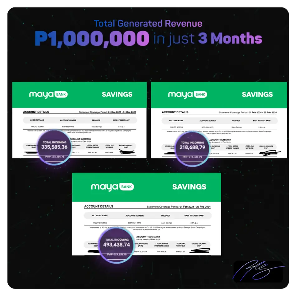 1M in 3 Months proof