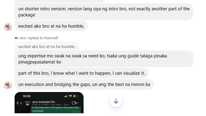 Client feedback screenshot