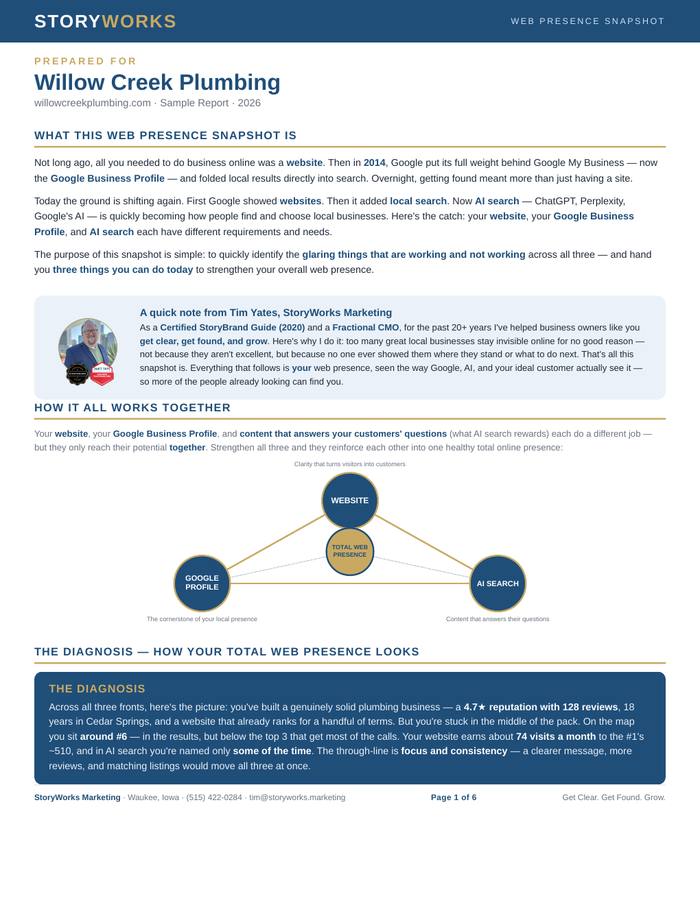 Sample Web Presence Snapshot page 1 of 6
