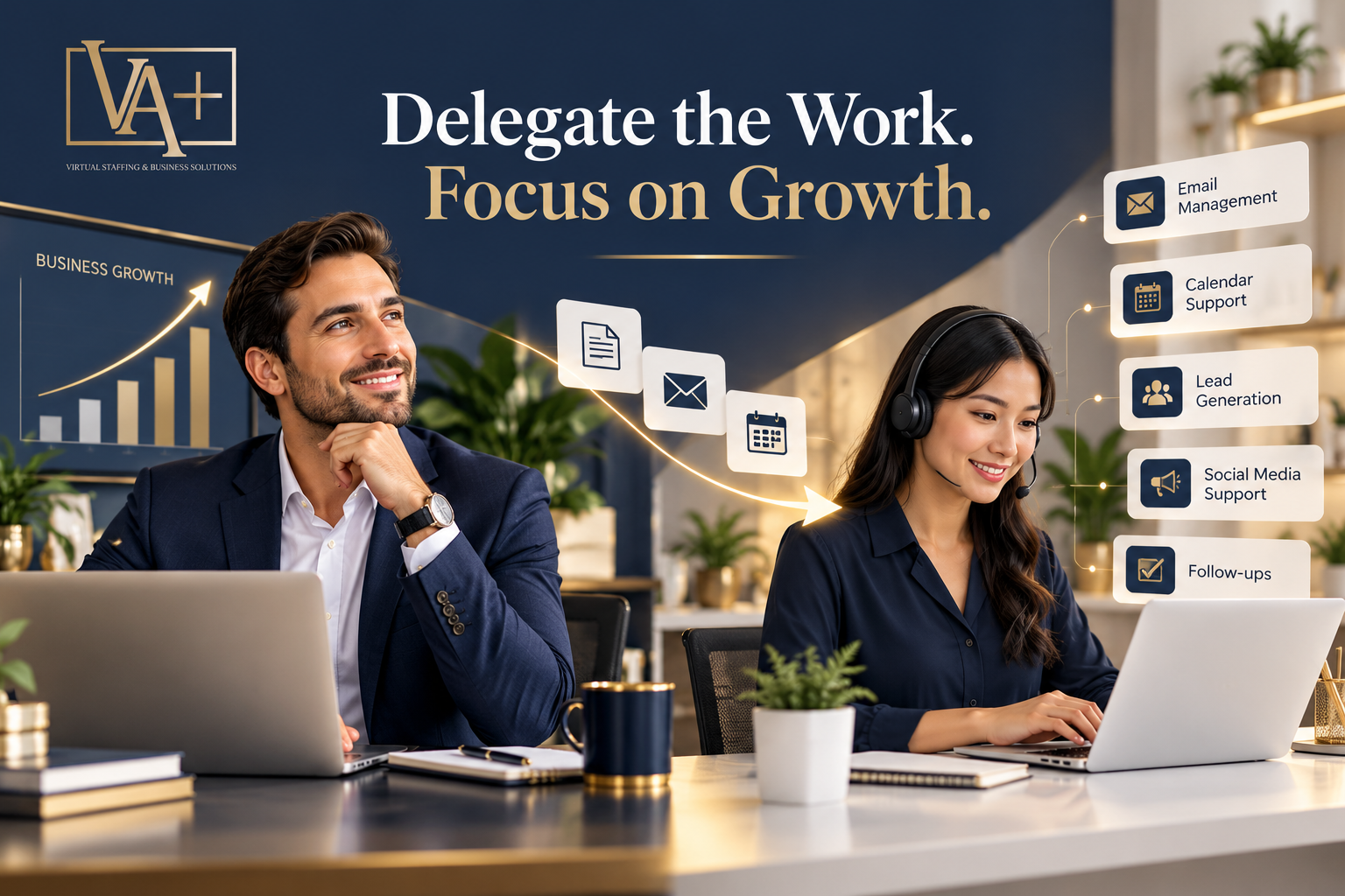 Virtual Assistants can drive many efficiencies, and allow business owners to focus on strategy Virtual Assistants can drive many efficiencies, and allow business owners to focus on strategy