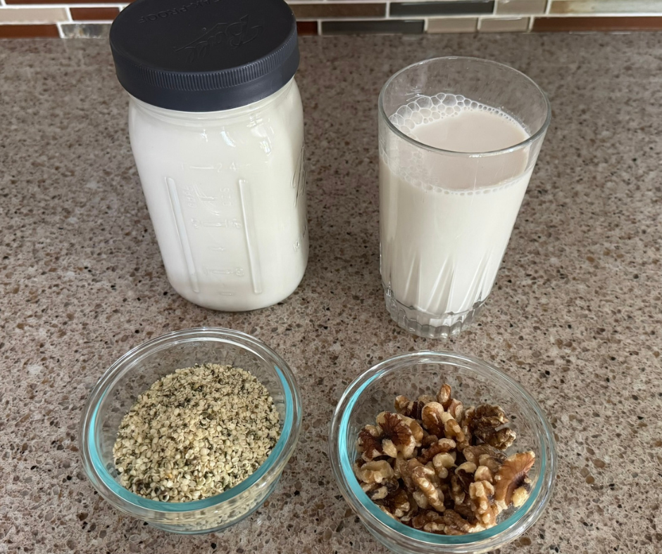 Homemade walnut-hemp milk made with walnuts and hemp seeds