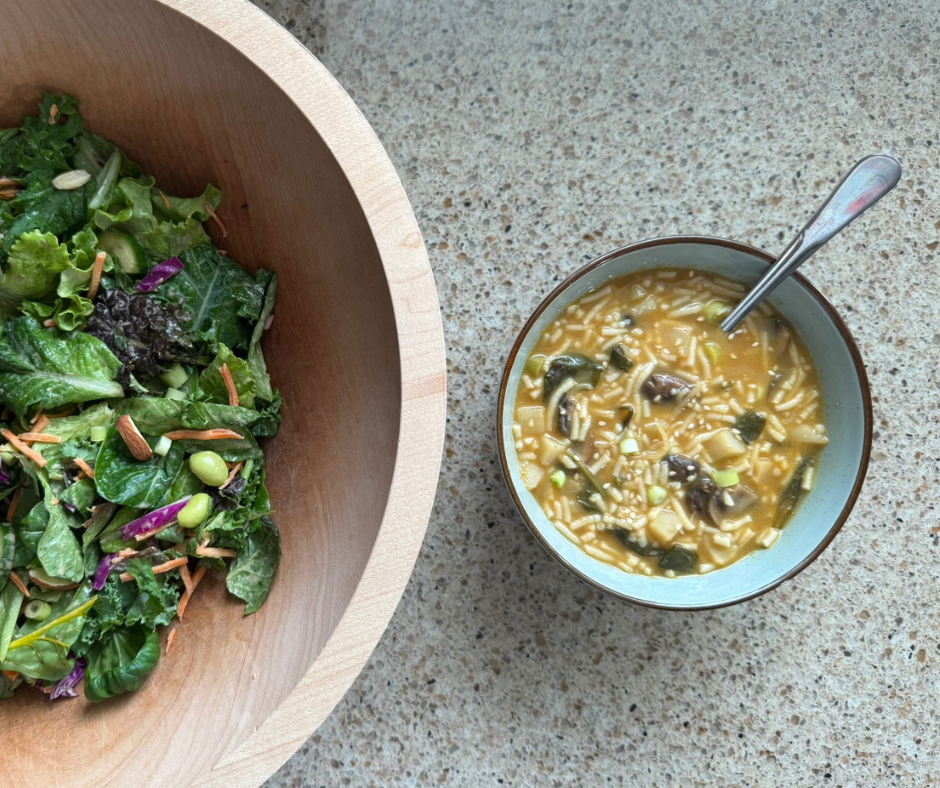Bowl of miso mushroom ramen soup featuring mushrooms, noodles, and vegetables