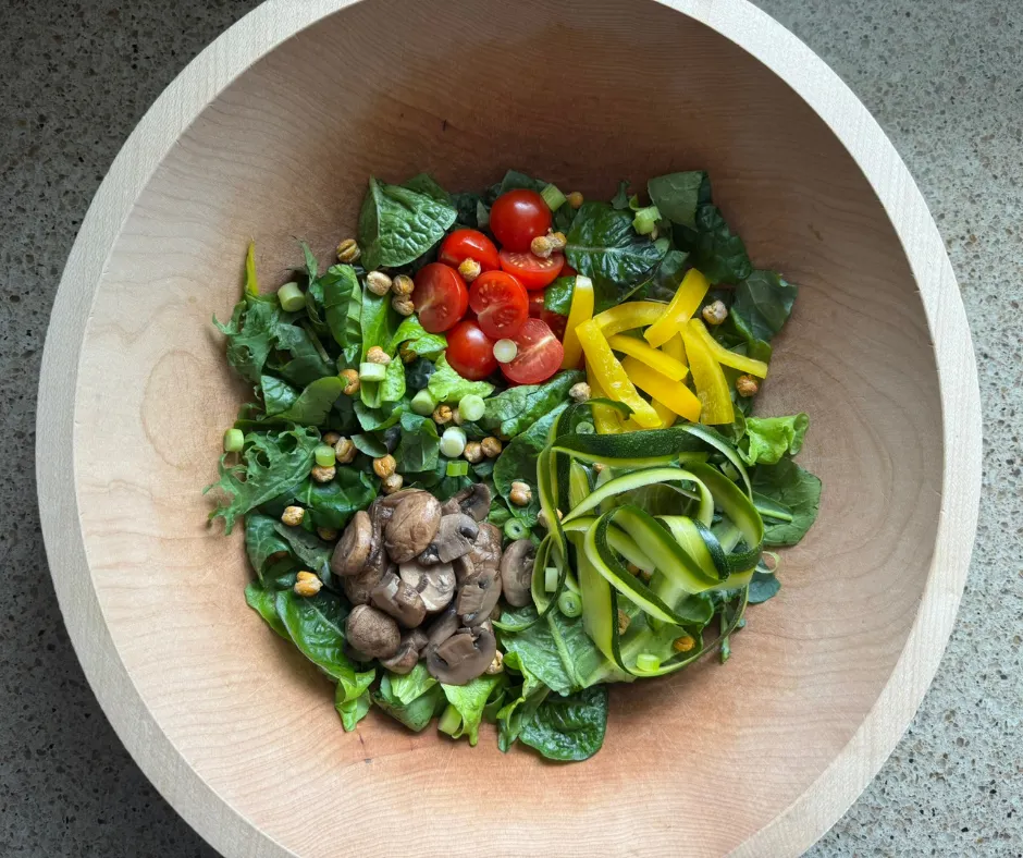 Zucchini Ribbon Garden Salad with Sautéed Mushrooms