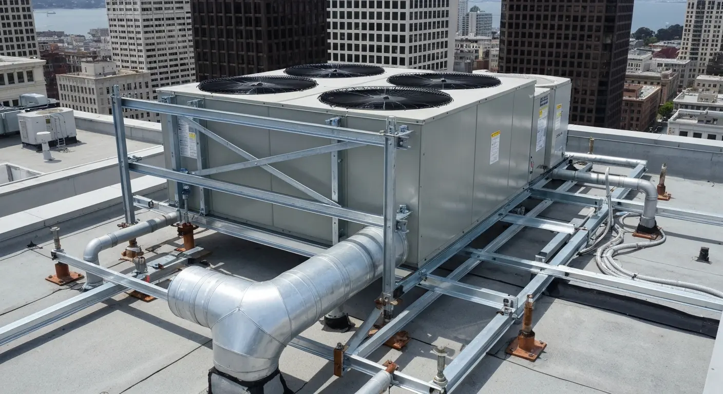 Rooftop HVAC unit with seismic bracing