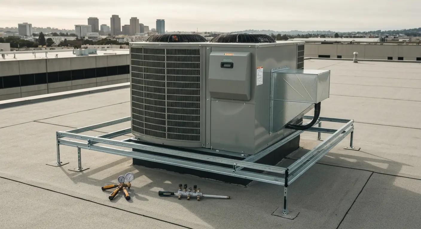 New RTU installation on commercial roof