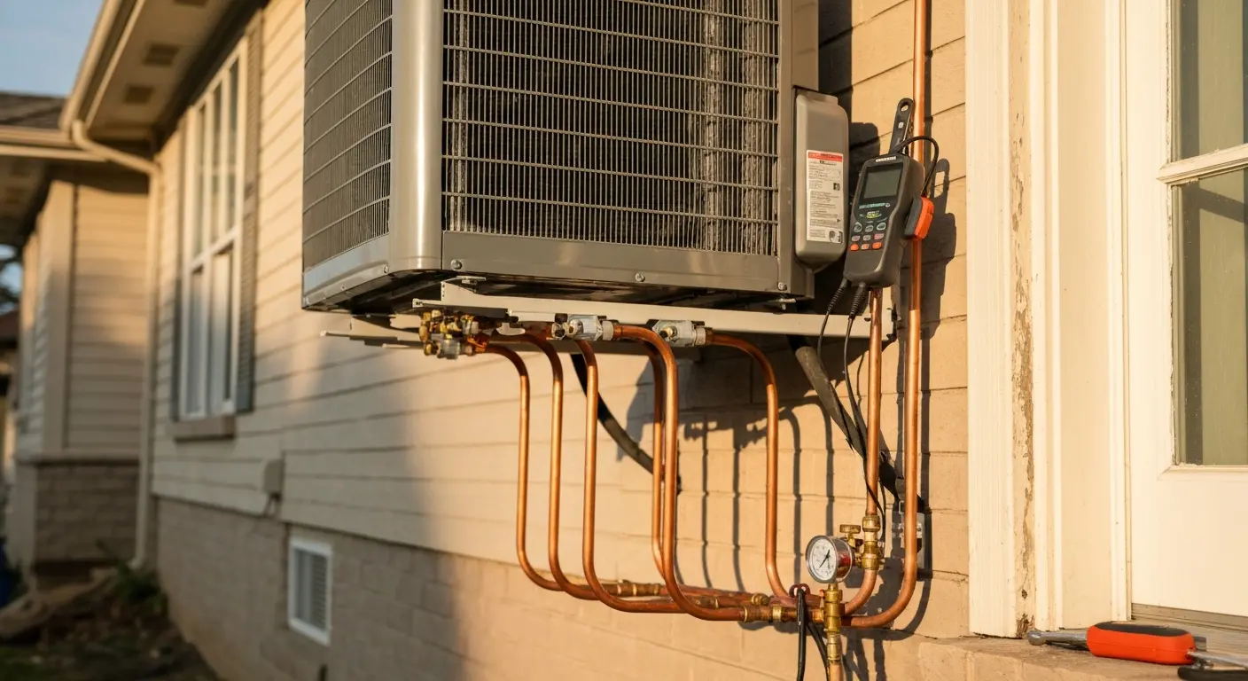 HVAC repair technician working on system