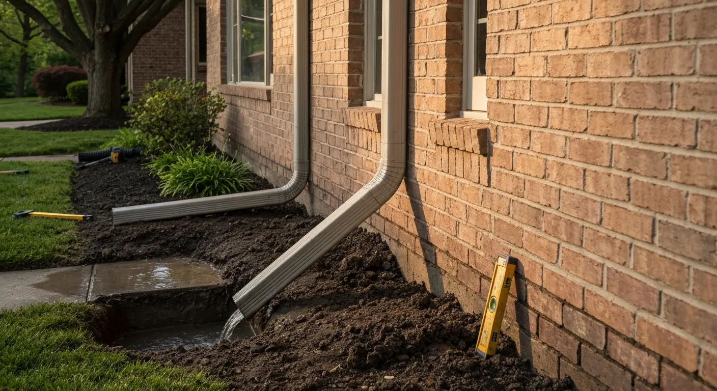 Downspout installation on home