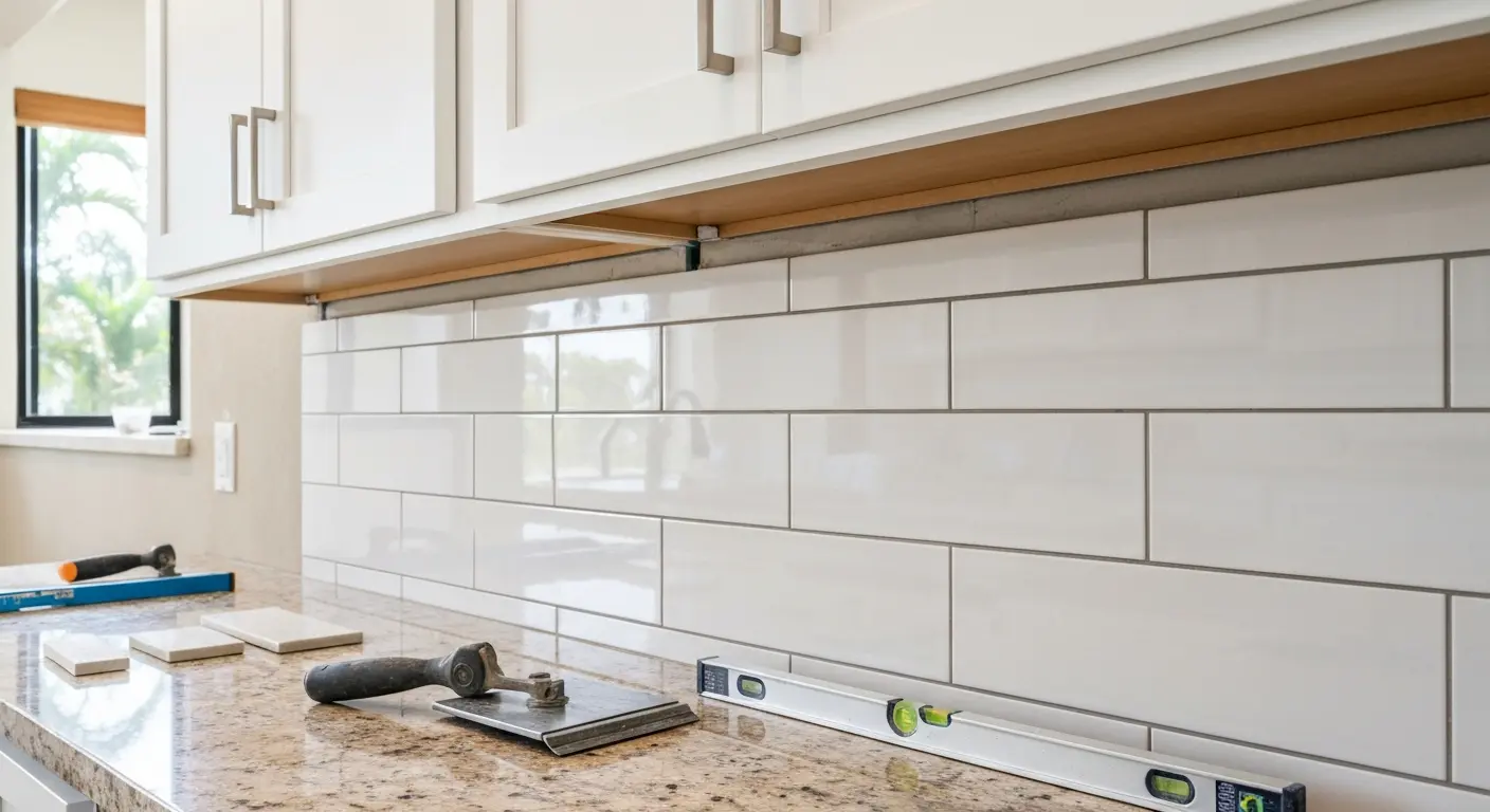 Modern kitchen backsplash tile in Coral Springs renovation