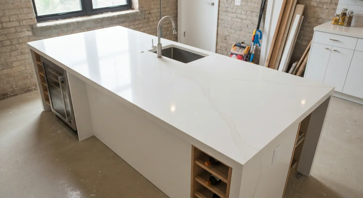 Kitchen island with waterfall edge