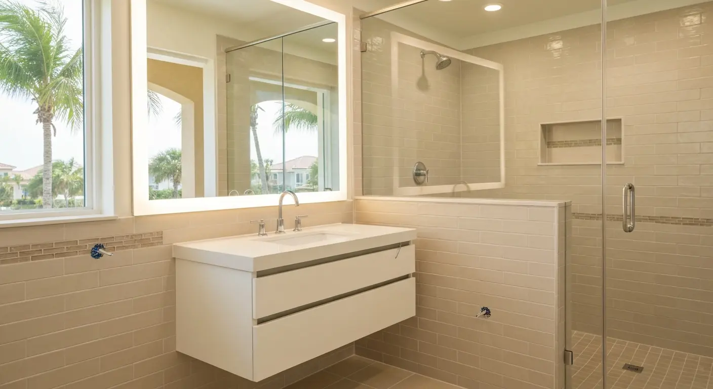 Bathroom vanity and tile