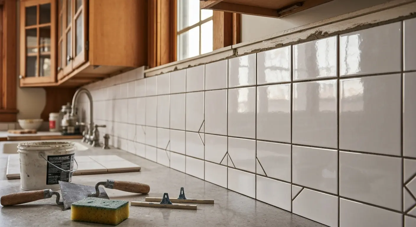 Ceramic backsplash installation