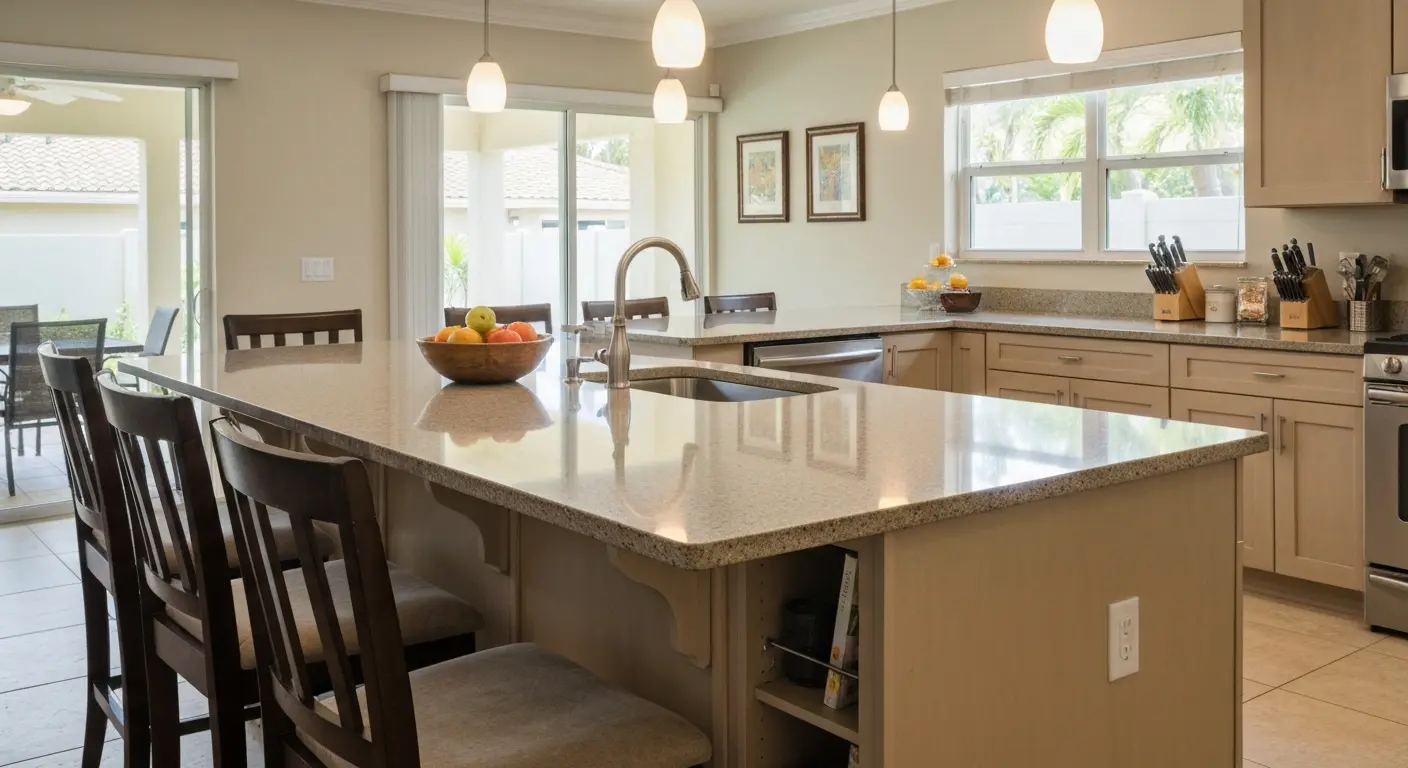 Kitchen island with seating in Coral Springs remodel