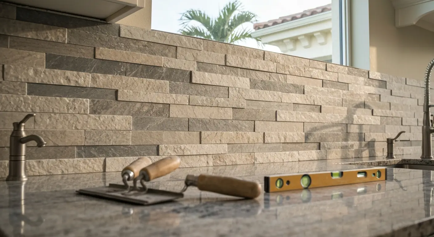 Stone backsplash installation