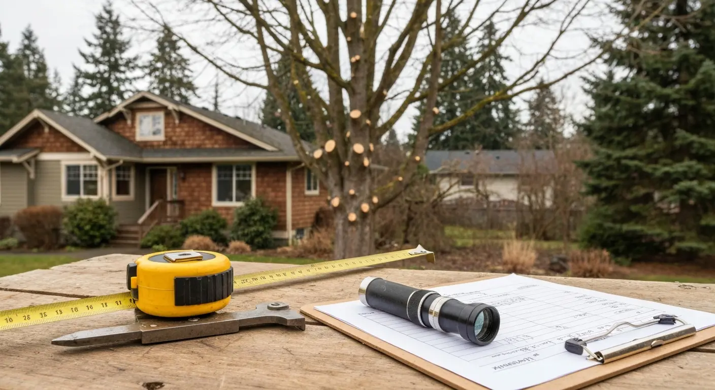 Arborist assessing tree health