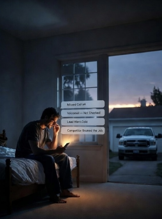 Contractor picks up his cell phone after waking up to see lost opportunities from overnight