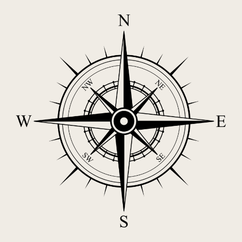 ine art compass icon symbolizing inner wisdom, personal growth journeys, and life transitions.