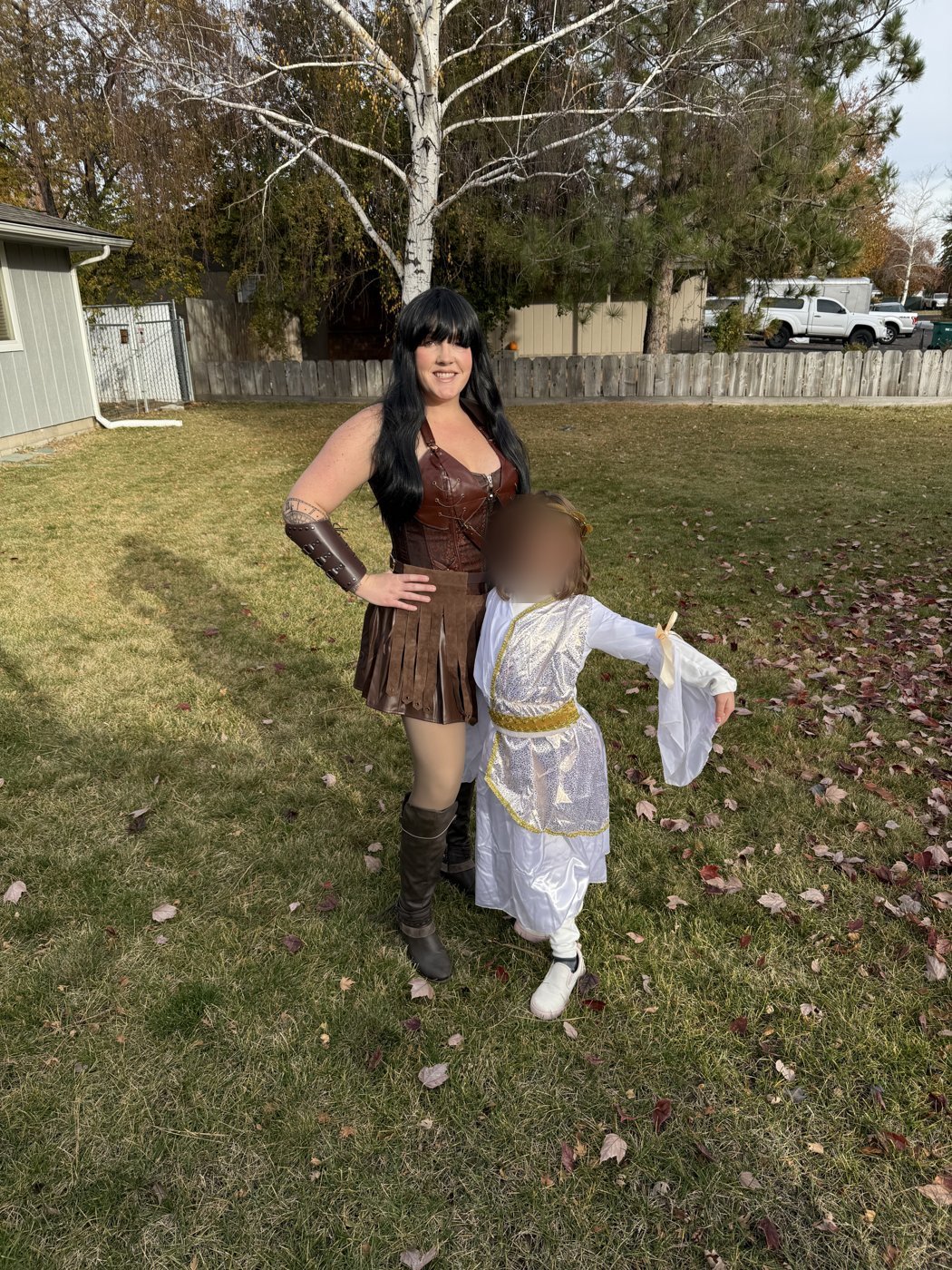 Mom as Xena with daughter as a Greek goddess