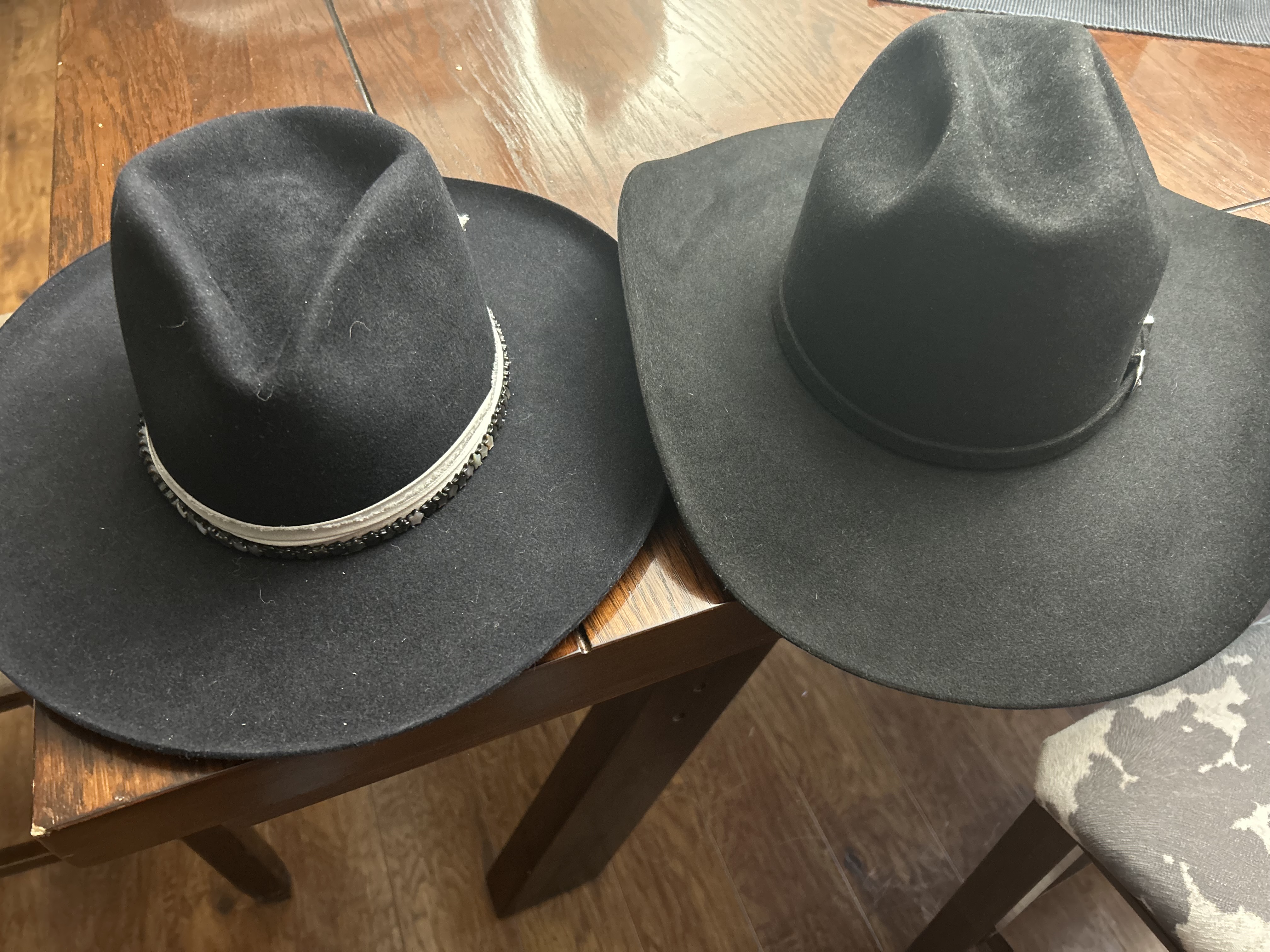 Two fur felt cowboy hats side by side