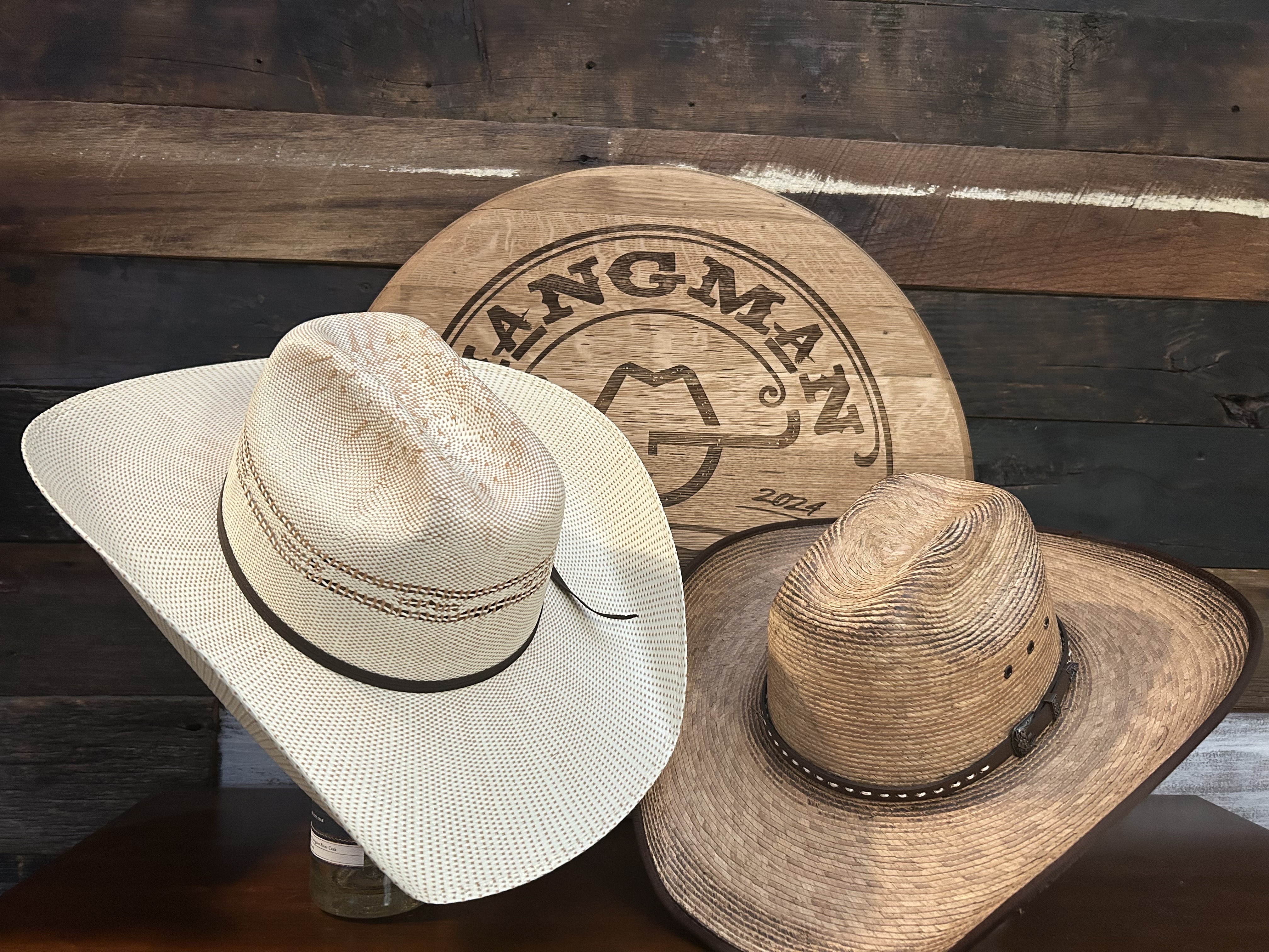 Straw and palm cowboy hats