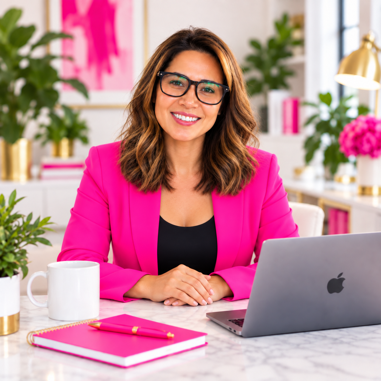 Mar Steppe, founder of House of Marketing, in a bright pink blazer