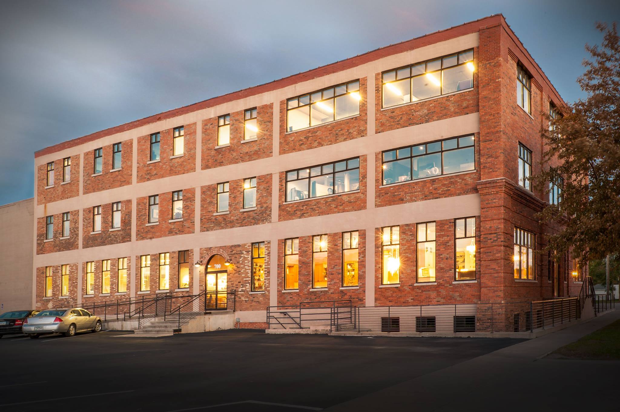 The Shores Building exterior in Cedar Rapids, Iowa — historic 1911 brick and concrete factory