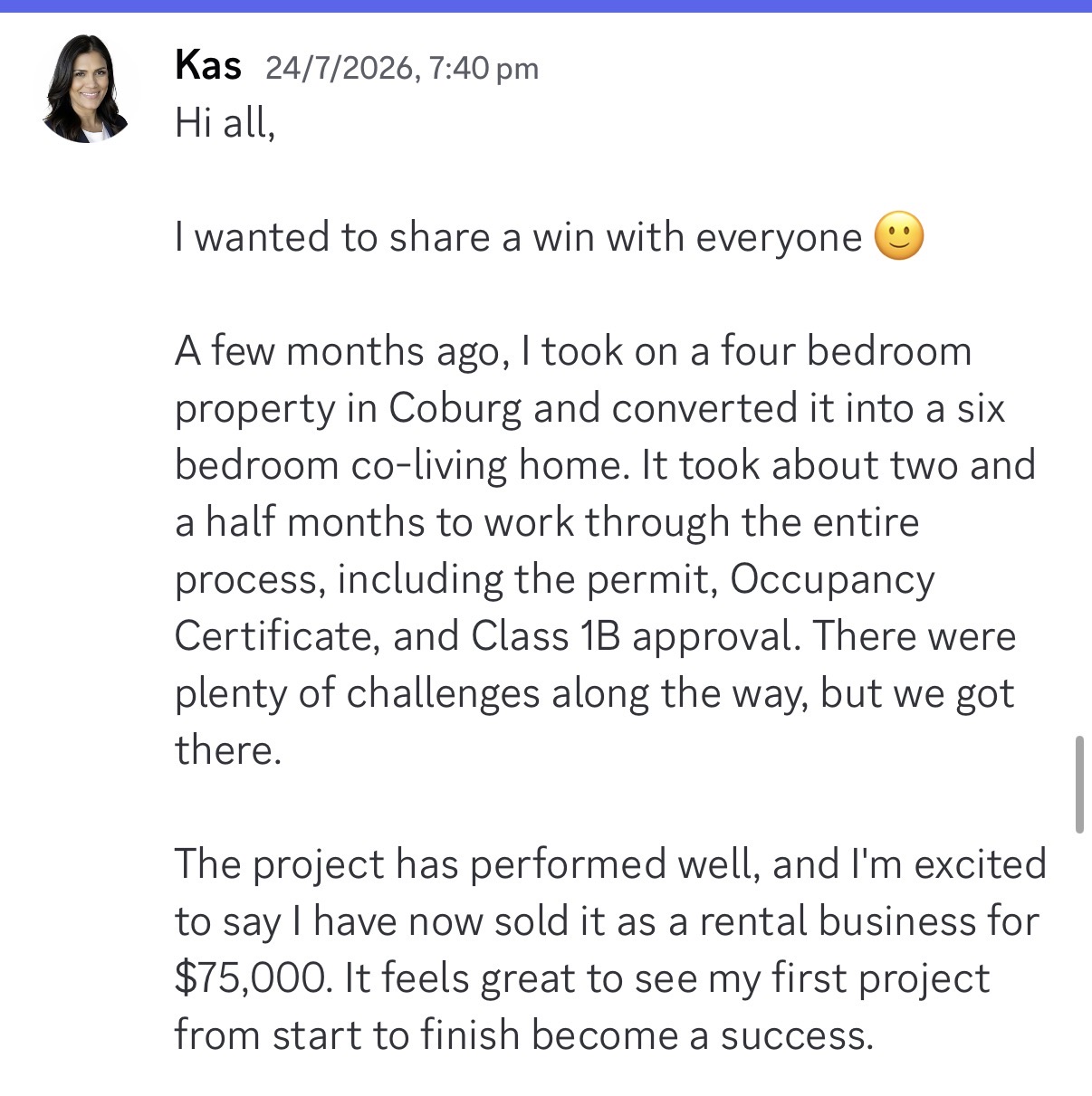 Client win posted in the community