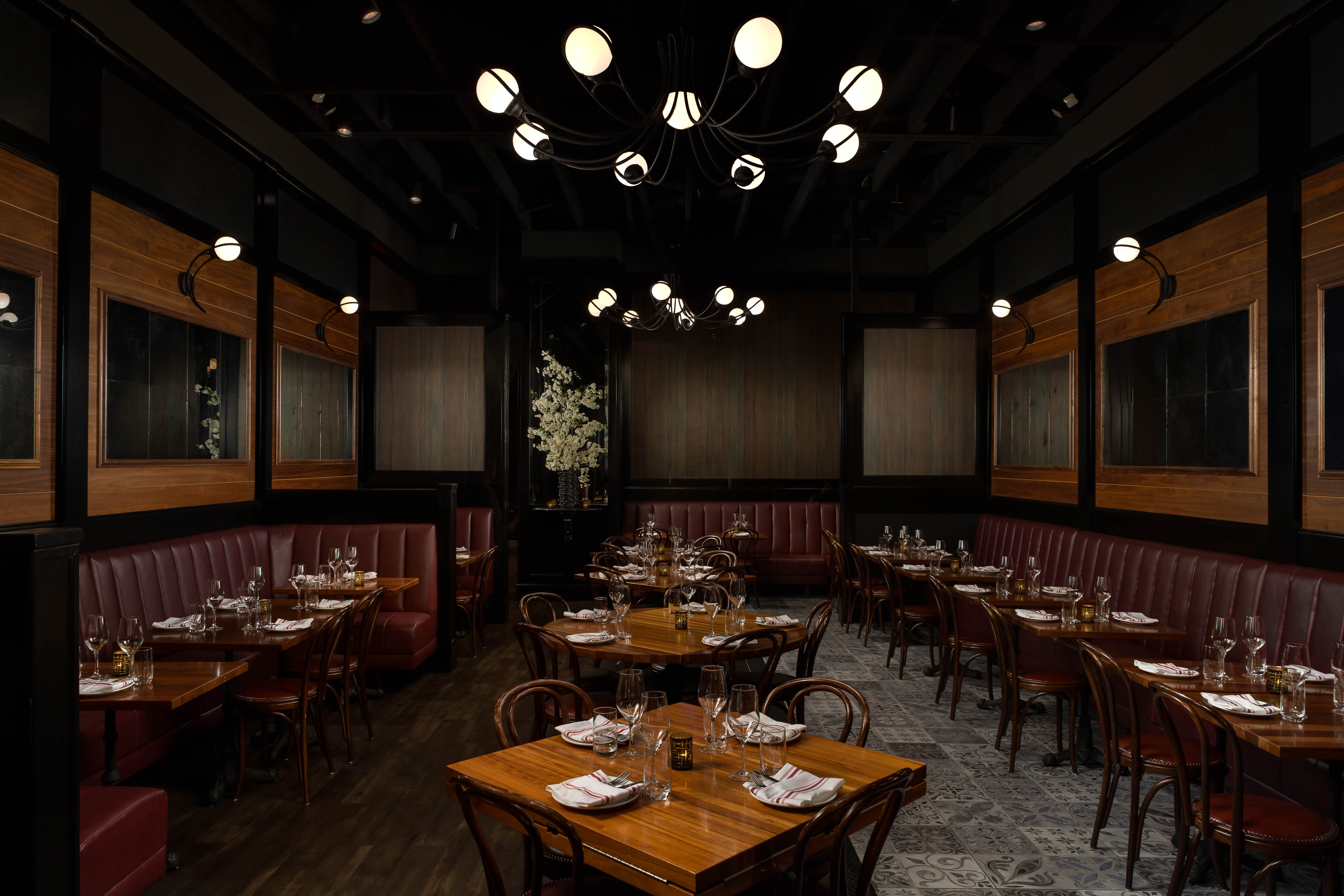 Intimate Dining Room & Chandeliers at Et Voilà French Bistro