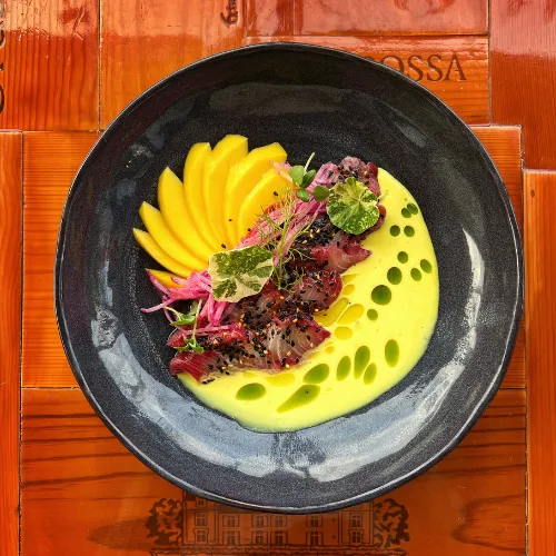 Seasonal Plate with Fruit & Herb Sauce at Et Voilà French Bistro