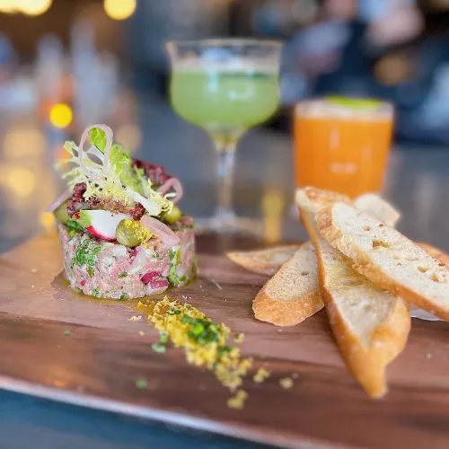 Tartare with Baguette & Aperitifs at Et Voilà French Bistro