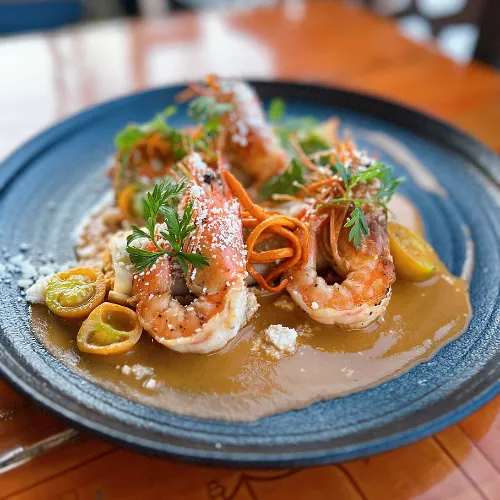 Sautéed Shrimp with Herb Sauce at Et Voilà French Bistro