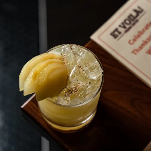 Peach Cocktail with a Thank-You Note at Et Voilà French Bistro