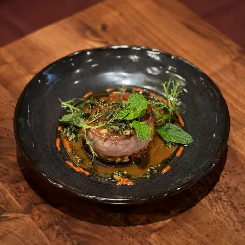 Seared Meat with Mint & Pan Jus at Et Voilà French Bistro