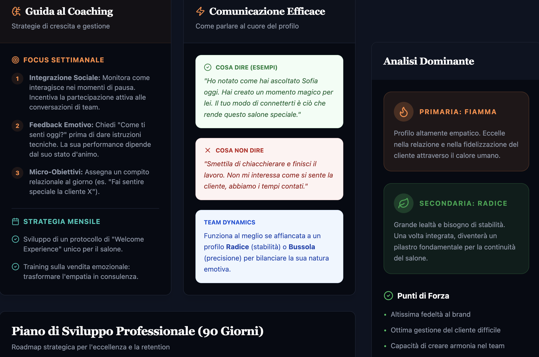 Esempio di indicazioni di coaching SalonMatch