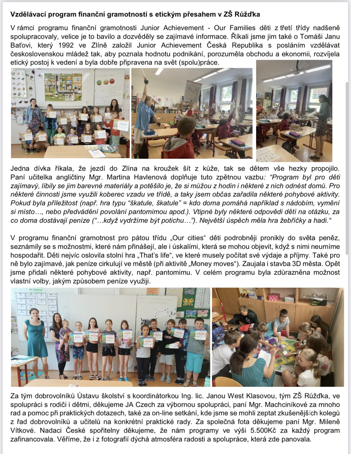 Junior Achievement — finanční gramotnost