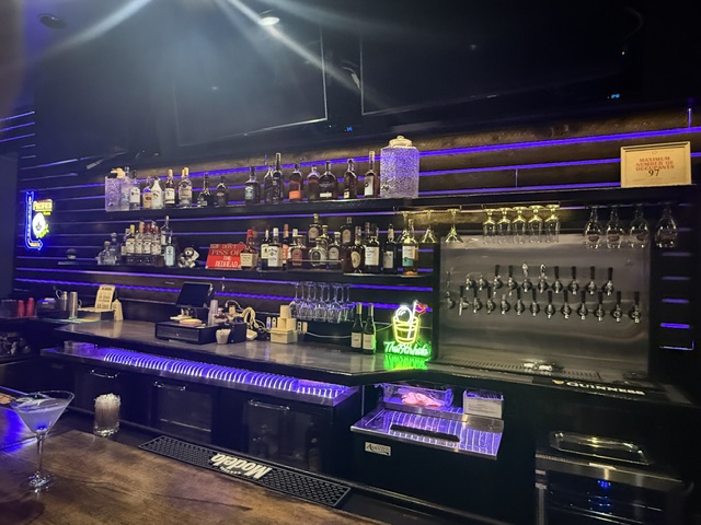 The long bar looking out over the main room