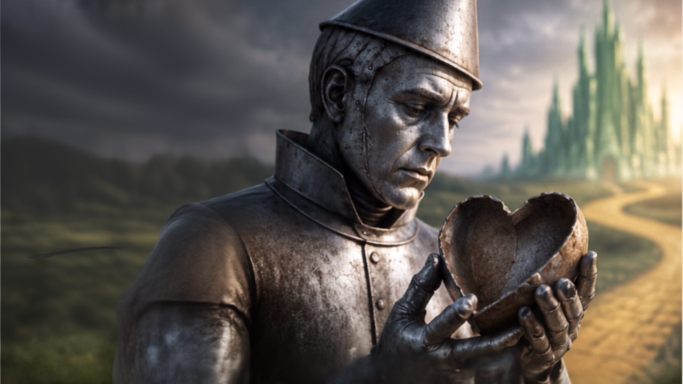 Tin Man figure holding empty heart, representing narcissistic emotional emptiness, lack of empathy and remorse, and the difference between narcissism and Narcissistic Personality Disorder Tin Man figure holding empty heart, representing narcissistic emotional emptiness, lack of empathy and remorse, and the difference between narcissism and Narcissistic Personality Disorder