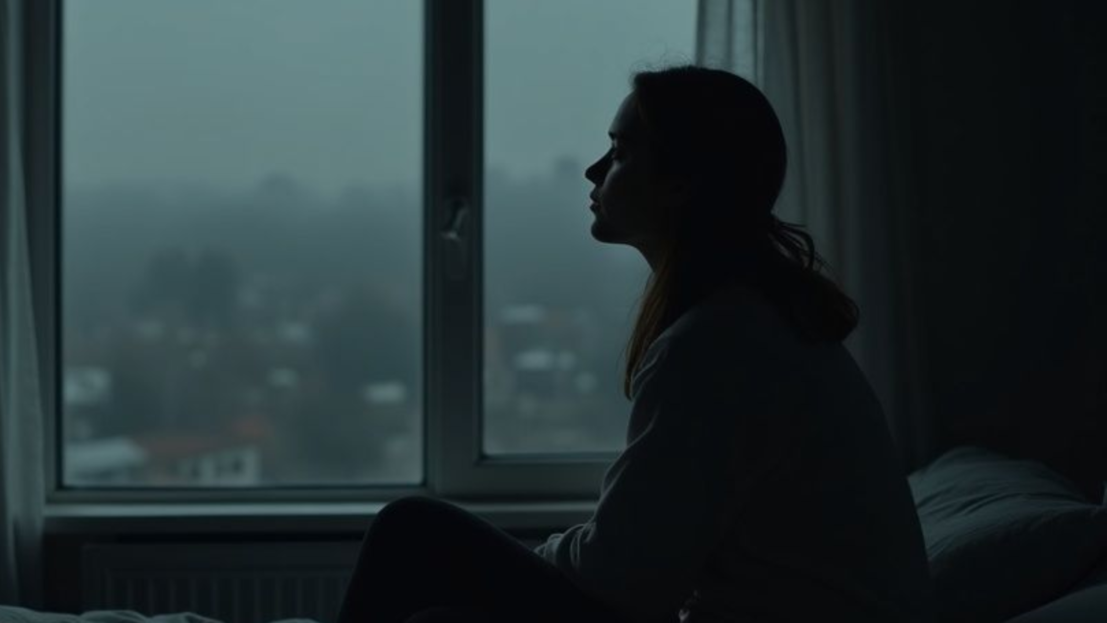 Person sitting alone by window in isolation looking out at city, representing the pain of narcissistic silent treatment, emotional abandonment, feeling ignored and rejected in relationships Person sitting alone by window in isolation looking out at city, representing the pain of narcissistic silent treatment, emotional abandonment, feeling ignored and rejected in relationships