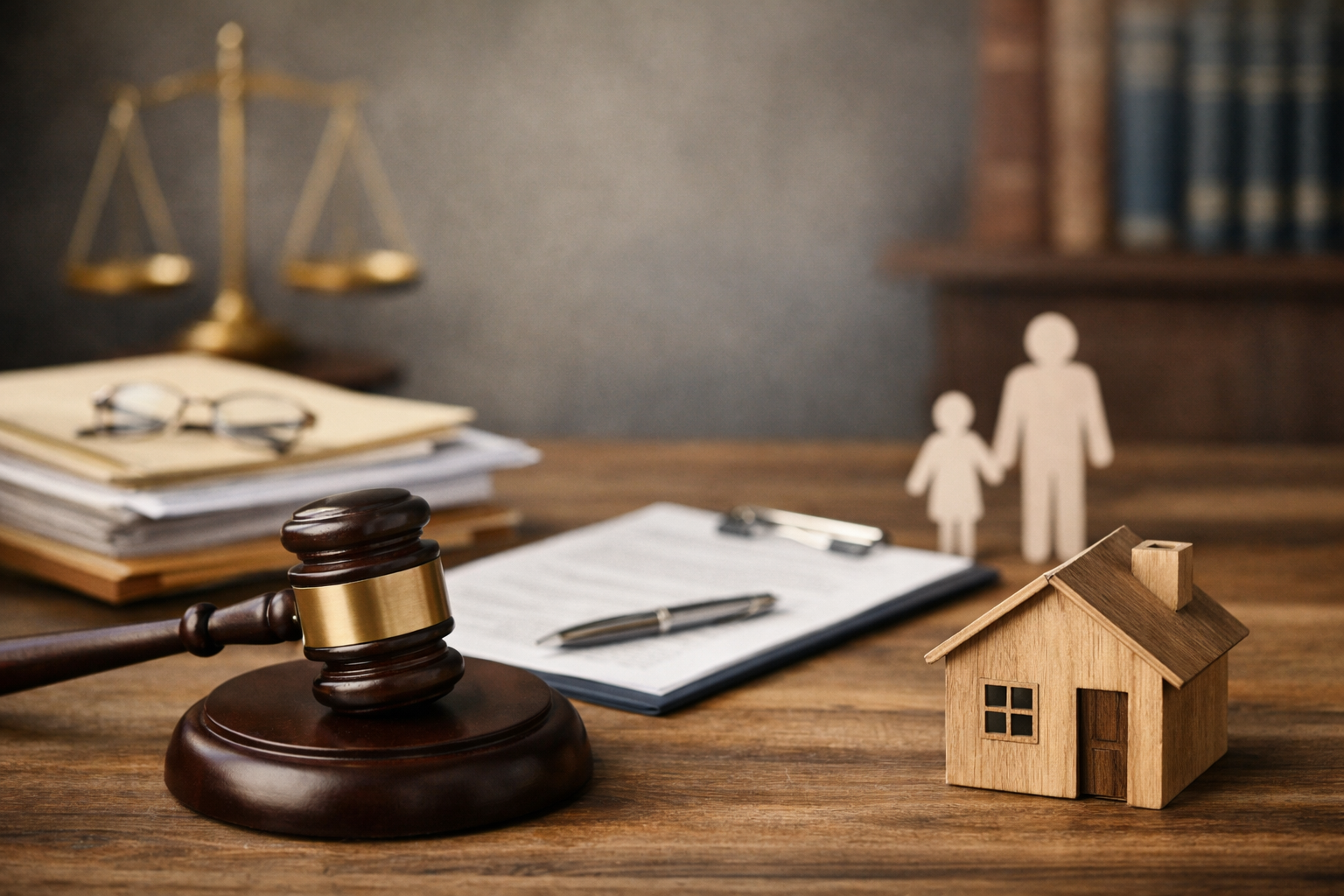 Estate planning and California property inheritance concept with family figures, legal documents, and family home protection illustration